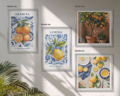 Políptico com moldura Ilustrações de frutas cítricas
