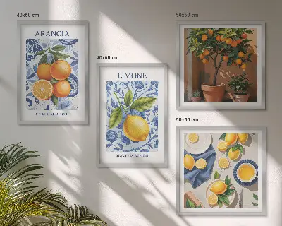 Políptico com moldura de ilustrações de frutas cítricas políptico com moldura