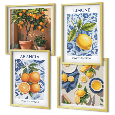 Políptico com moldura Ilustrações de frutas cítricas