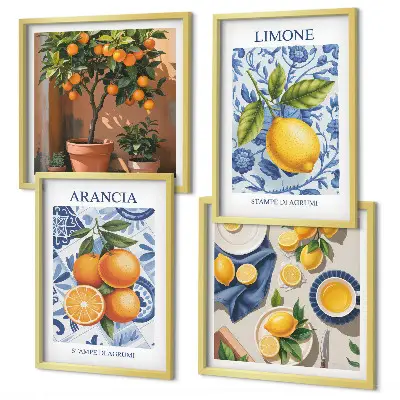 Políptico com moldura de ilustrações de frutas cítricas políptico com moldura