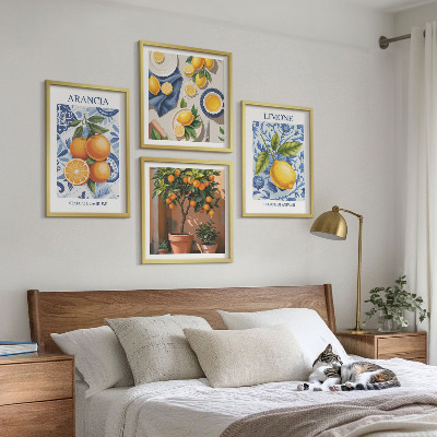 Políptico com moldura Ilustrações de frutas cítricas