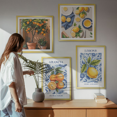 Políptico com moldura Ilustrações de frutas cítricas