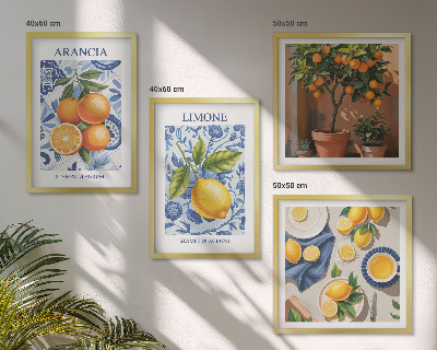 Políptico com moldura Ilustrações de frutas cítricas
