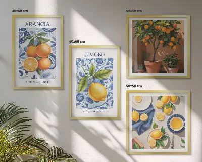Políptico com moldura de ilustrações de frutas cítricas políptico com moldura