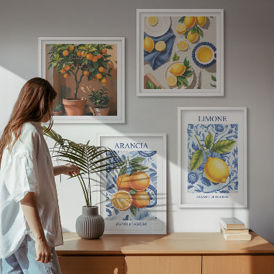 Políptico com moldura Ilustrações de frutas cítricas