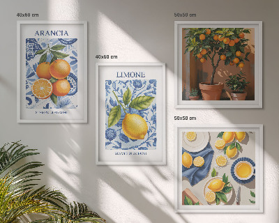 Políptico com moldura Ilustrações de frutas cítricas