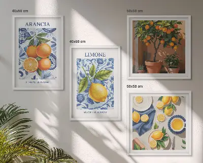 Políptico com moldura de ilustrações de frutas cítricas políptico com moldura