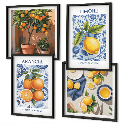 Políptico com moldura Ilustrações de frutas cítricas