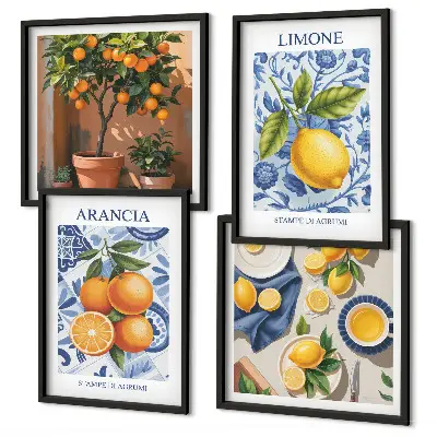 Políptico com moldura de ilustrações de frutas cítricas políptico com moldura
