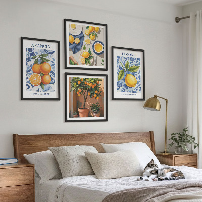 Políptico com moldura Ilustrações de frutas cítricas