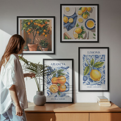 Políptico com moldura Ilustrações de frutas cítricas