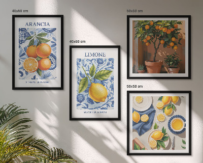 Políptico com moldura Ilustrações de frutas cítricas
