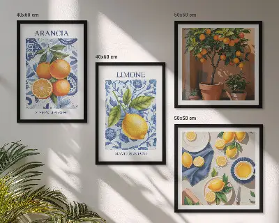 Políptico com moldura de ilustrações de frutas cítricas políptico com moldura