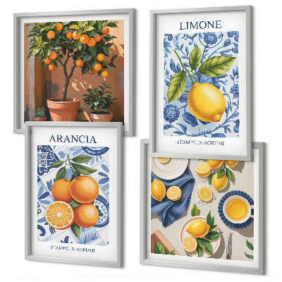 Políptico com moldura Ilustrações de frutas cítricas