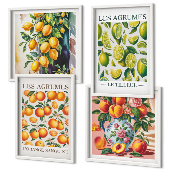 Políptico com moldura frutas cítricas frescas e coloridas
