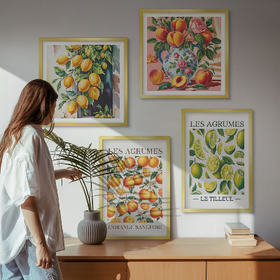 Políptico com moldura frutas cítricas frescas e coloridas