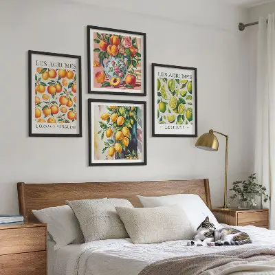Políptico com moldura de frutas cítricas frescas e coloridas