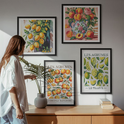 Políptico com moldura frutas cítricas frescas e coloridas