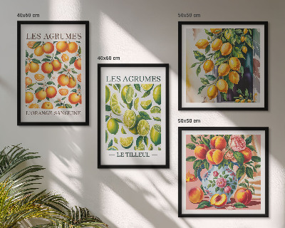 Políptico com moldura frutas cítricas frescas e coloridas