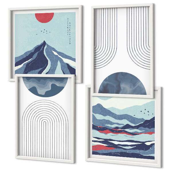 Conjunto de 4 quadros com moldura Paisagens montanhosas abstratas