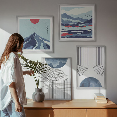 Conjunto de 4 quadros com moldura Paisagens montanhosas abstratas