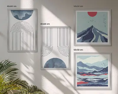 Conjunto de 4 quadros com moldura de paisagens montanhosas abstratas