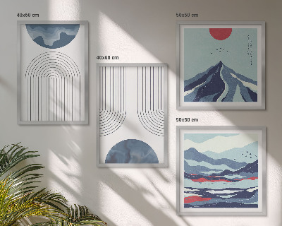 Conjunto de 4 quadros com moldura Paisagens montanhosas abstratas