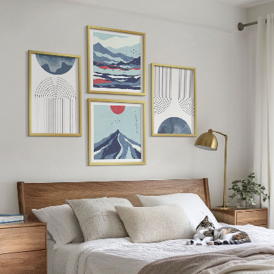 Conjunto de 4 quadros com moldura Paisagens montanhosas abstratas