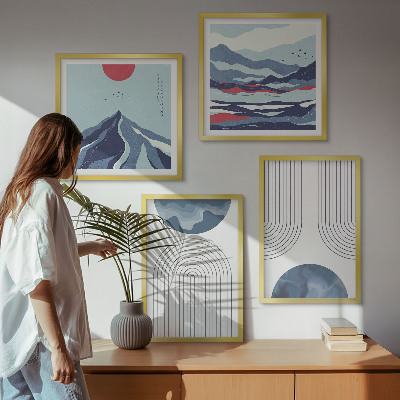 Conjunto de 4 quadros com moldura Paisagens montanhosas abstratas
