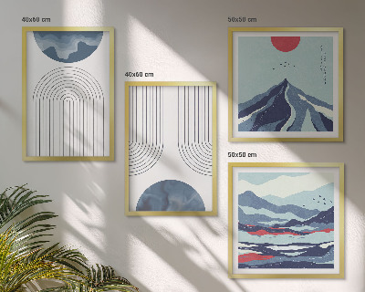 Conjunto de 4 quadros com moldura Paisagens montanhosas abstratas