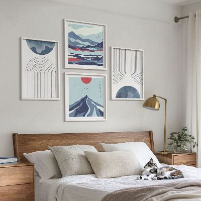 Conjunto de 4 quadros com moldura Paisagens montanhosas abstratas