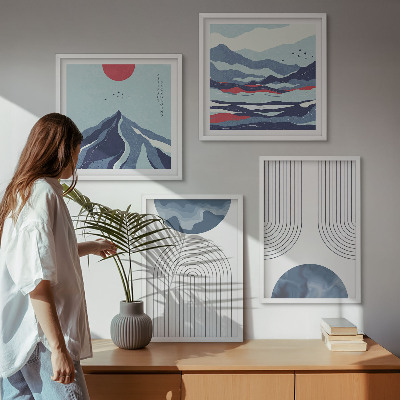 Conjunto de 4 quadros com moldura Paisagens montanhosas abstratas