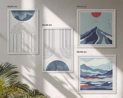 Conjunto de 4 quadros com moldura Paisagens montanhosas abstratas