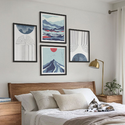 Conjunto de 4 quadros com moldura Paisagens montanhosas abstratas
