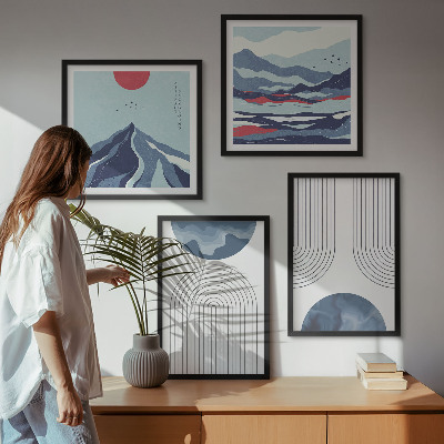 Conjunto de 4 quadros com moldura Paisagens montanhosas abstratas
