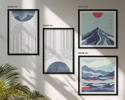 Conjunto de 4 quadros com moldura de paisagens montanhosas abstratas