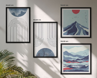 Conjunto de 4 quadros com moldura Paisagens montanhosas abstratas