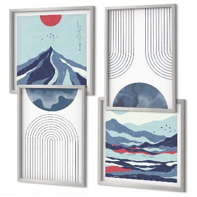 Conjunto de 4 quadros com moldura Paisagens montanhosas abstratas