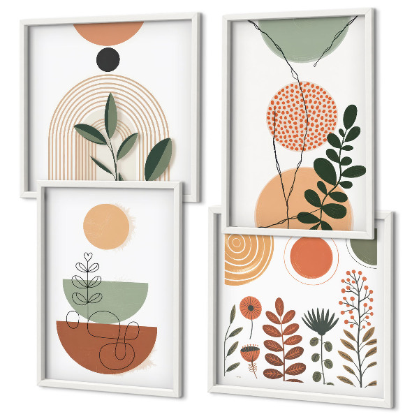 Políptico com moldura Formas abstratas de plantas