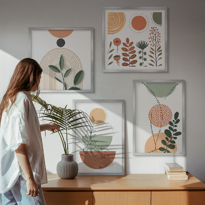 Políptico com moldura Formas abstratas de plantas