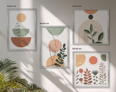 Políptico com moldura Formas abstratas de plantas