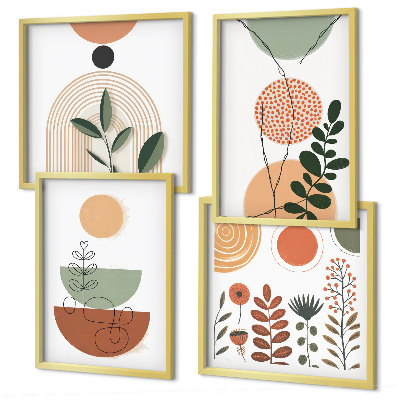 Políptico com moldura Formas abstratas de plantas