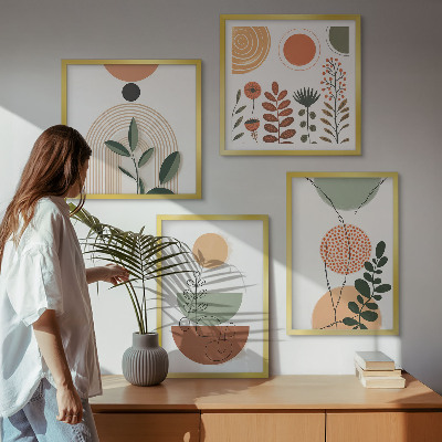 Políptico com moldura Formas abstratas de plantas