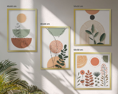 Políptico com moldura Formas abstratas de plantas