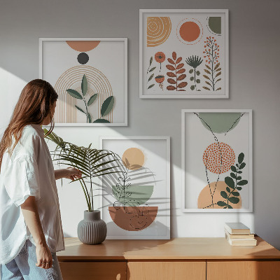 Políptico com moldura Formas abstratas de plantas