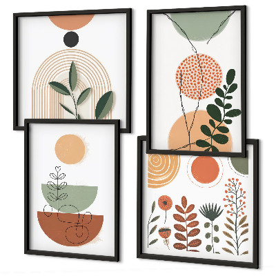 Políptico com moldura Formas abstratas de plantas