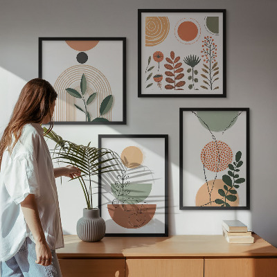 Políptico com moldura Formas abstratas de plantas