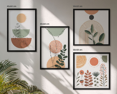 Políptico com moldura Formas abstratas de plantas