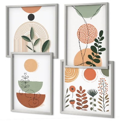 Políptico com moldura Formas abstratas de plantas
