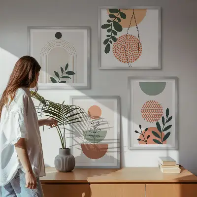 Composição de quadros com motivos vegetais modernos